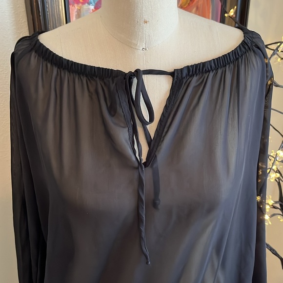 Black sheer cover up with elastic waist and long sleeves - Picture 3 of 5